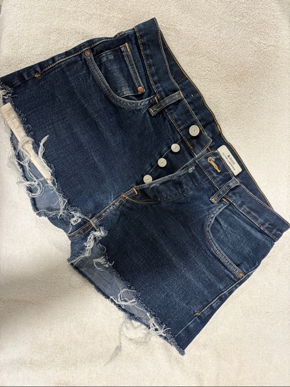 Classic Dark Wash Distressed Women's Jean Shorts - Button Fly